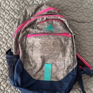 Adidas Heather Gray Backpack with Teal and Pink Highlights